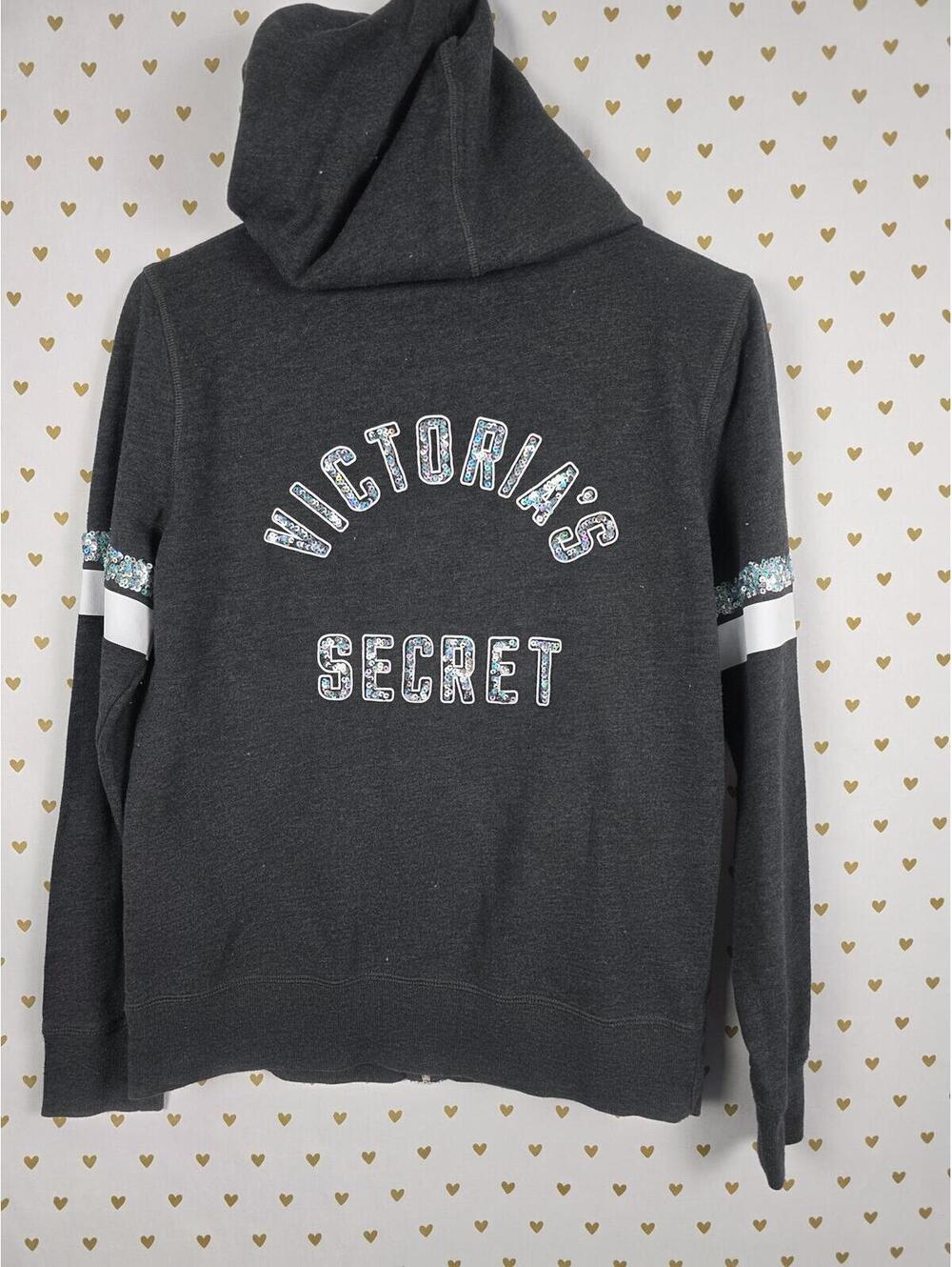 Victorias Secret BLING SEQUINED WINGS Full zip Hoodie Jacket Grey SMALL